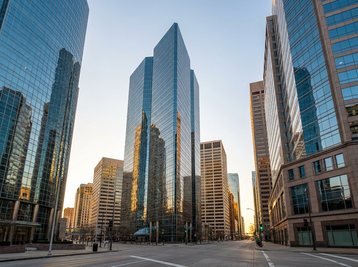 Downtown skyline representing commercial real estate assets under management